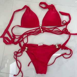 Brand New Red Bahimi Bikini Set with Pearl Accents